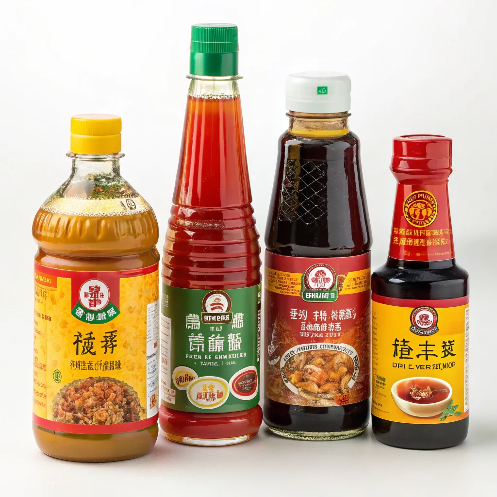 Colorful assortment of traditional Asian sauces